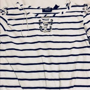 Cutout Casual Striped 3/4 Sleeve Tee